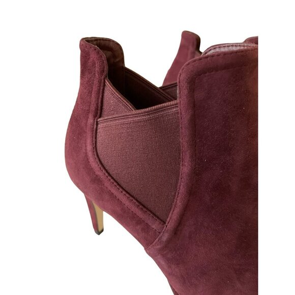 Cole Haan Size 7B Burgundy Suede Peep Toe Ankle Heel Booties - Picture 2 of 8